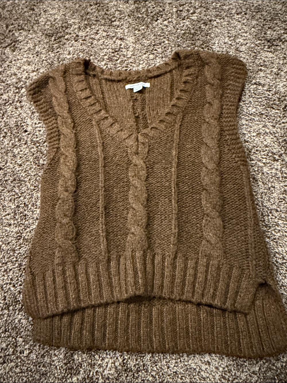 American Eagle Outfitters Brown Cable Knit V-Neck Tank Sweater